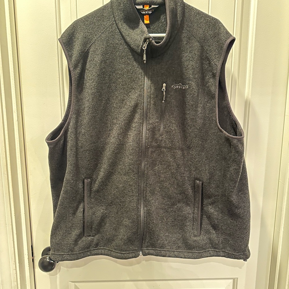Orvis Gray Fleece Vest with Stand-Up Collar